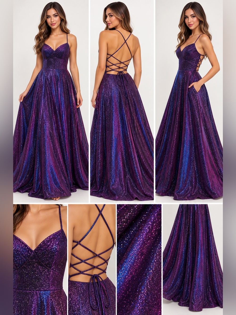 City Studio Glittering Purple Iridescent Lace-Up Back Ball Gown Size 9 NWT